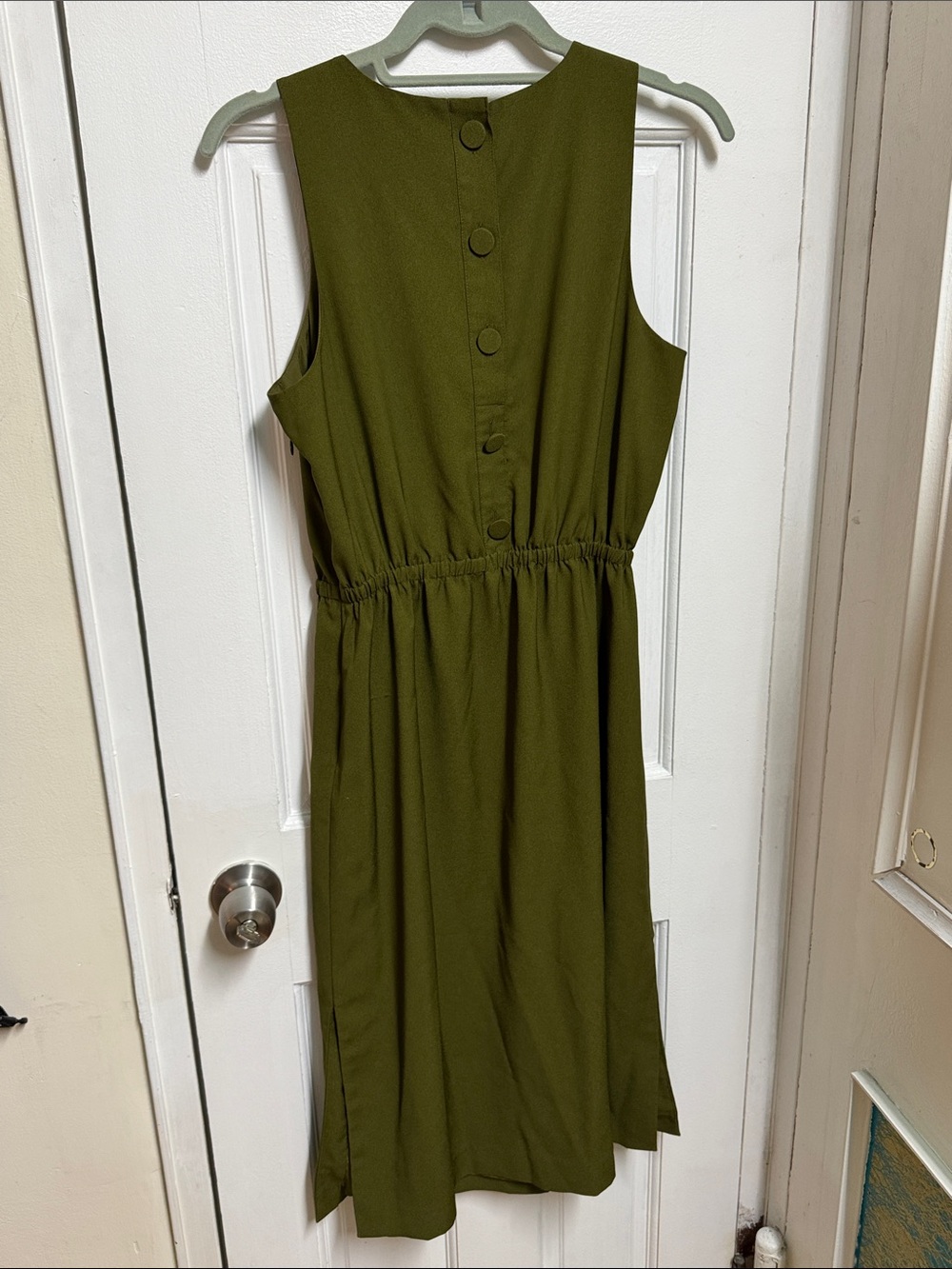 J. Crew Olive Green Sleeveless Gathered-Waist Dress